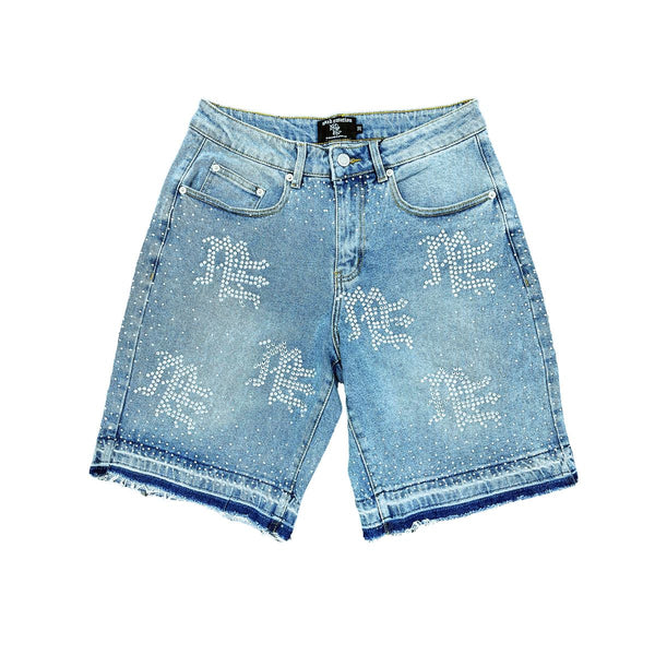 ME' Rhinestone Denim Shorts ('ME' Rhinestone Blue Denim Shorts)