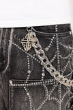 Obsidian Black Spider Denim Shorts