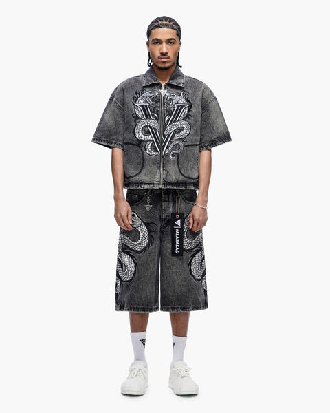 "FROSTSCALE" DENIM SHORT SLEEVE ZIP UP