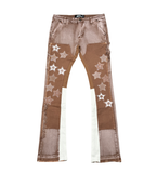 CARPENTER FLARE DENIM W/ STAR & RHINESTONE DETAILS (VC655 BROWN)