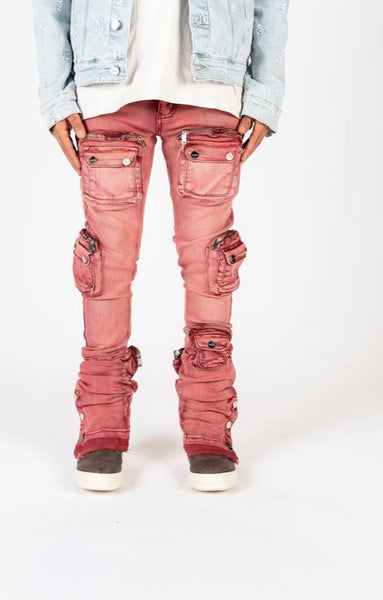 "JOURNEY TO GREATNESS" CARGO FLARE STACK DENIM (PH-FW23-36)