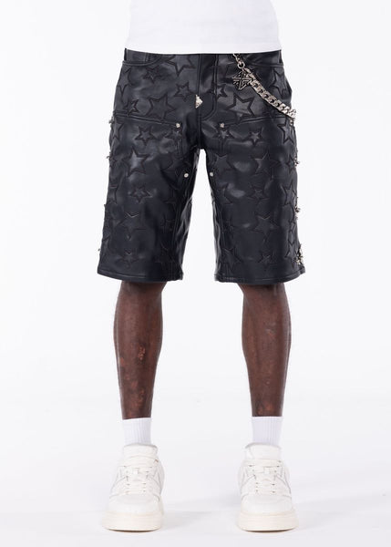 Obsidian Black Stars Leather Shorts