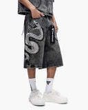 "GLACIER COIL" BAGGY DENIM SHORTS