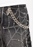 Obsidian Black Spider Denim Shorts