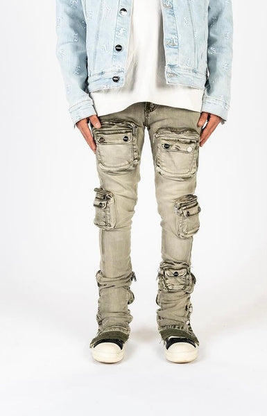 "JOURNEY TO GREATNESS" CARGO FLARE STACK DENIM (PH-FW23-35)
