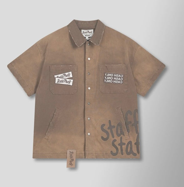 Cash Only Work Shirt - STAFF - Brown with Red Heart (Cash-Only-Work-Shirt-Staff-Brown-With-Red-Heart)