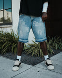 ME' Rhinestone Denim Shorts ('ME' Rhinestone Blue Denim Shorts)