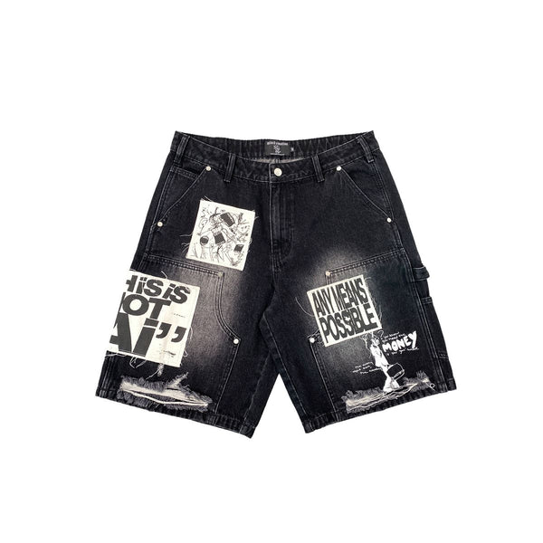 Black “AI” Denim shorts