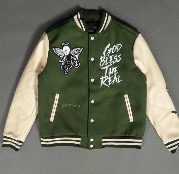 BLESS THE REAL ARMY GREEN Letterman Jacket (BLESS THE REAL ARMY GREEN Letterman Jacket)
