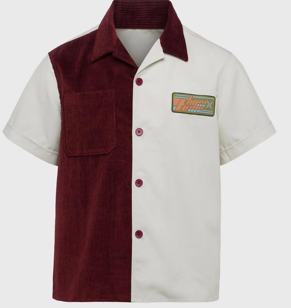 Paneled bowling button up shirt Maroon