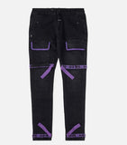 Strapped Up Black Jeans Purple Straps (PSTAPPRP)