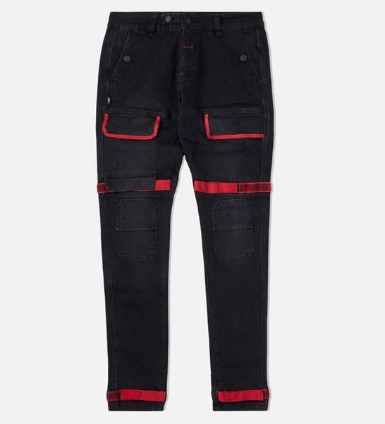 Strapped Up Black Jeans Red Straps (PJSTAPRED)